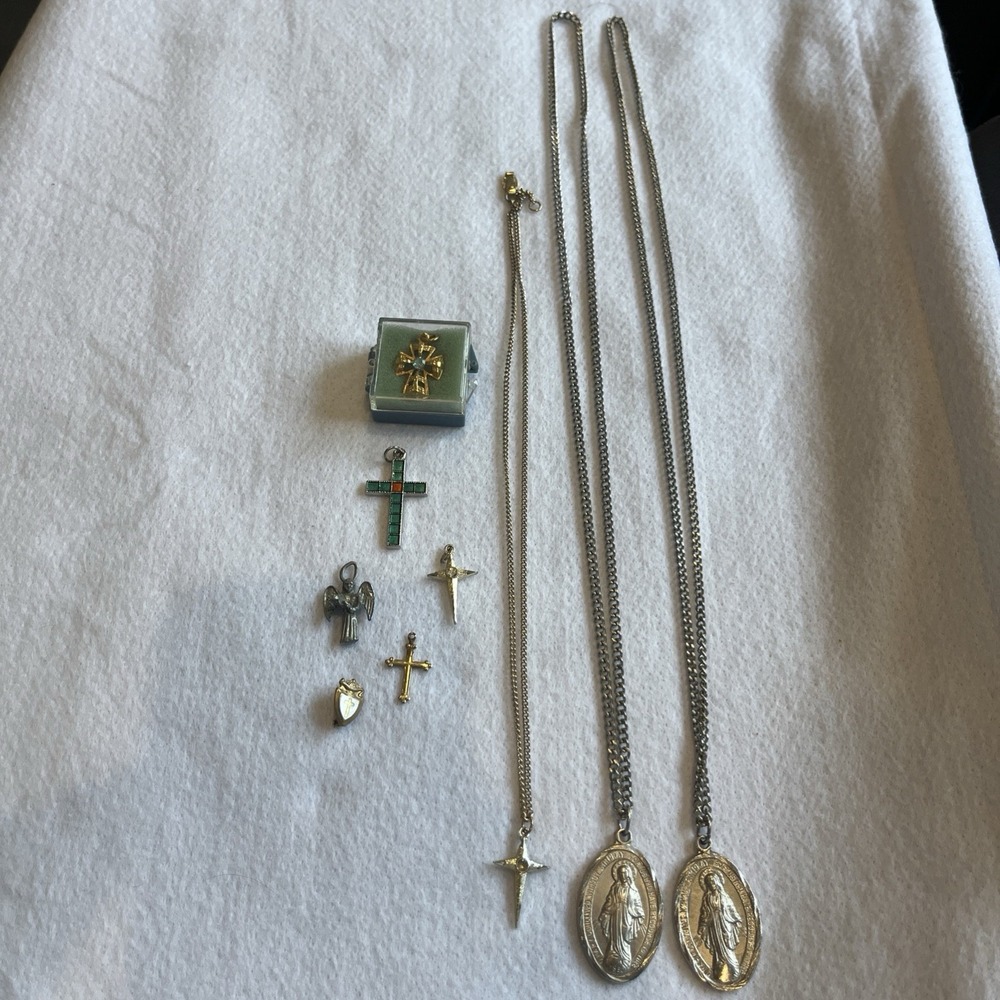 Mixed Lot Bundle of Christian Collectibles- Fashion Necklaces, Pendants, Pins